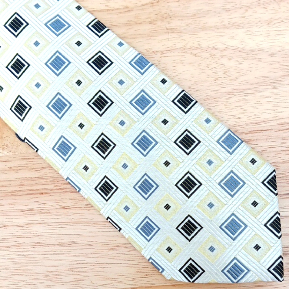 Elegant Geometric Patterned Tie - Cream and Black from SIENA Collezione